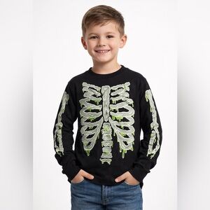 Kids Glow in the Dark Skeleton Halloween Shirt | Size 6–7